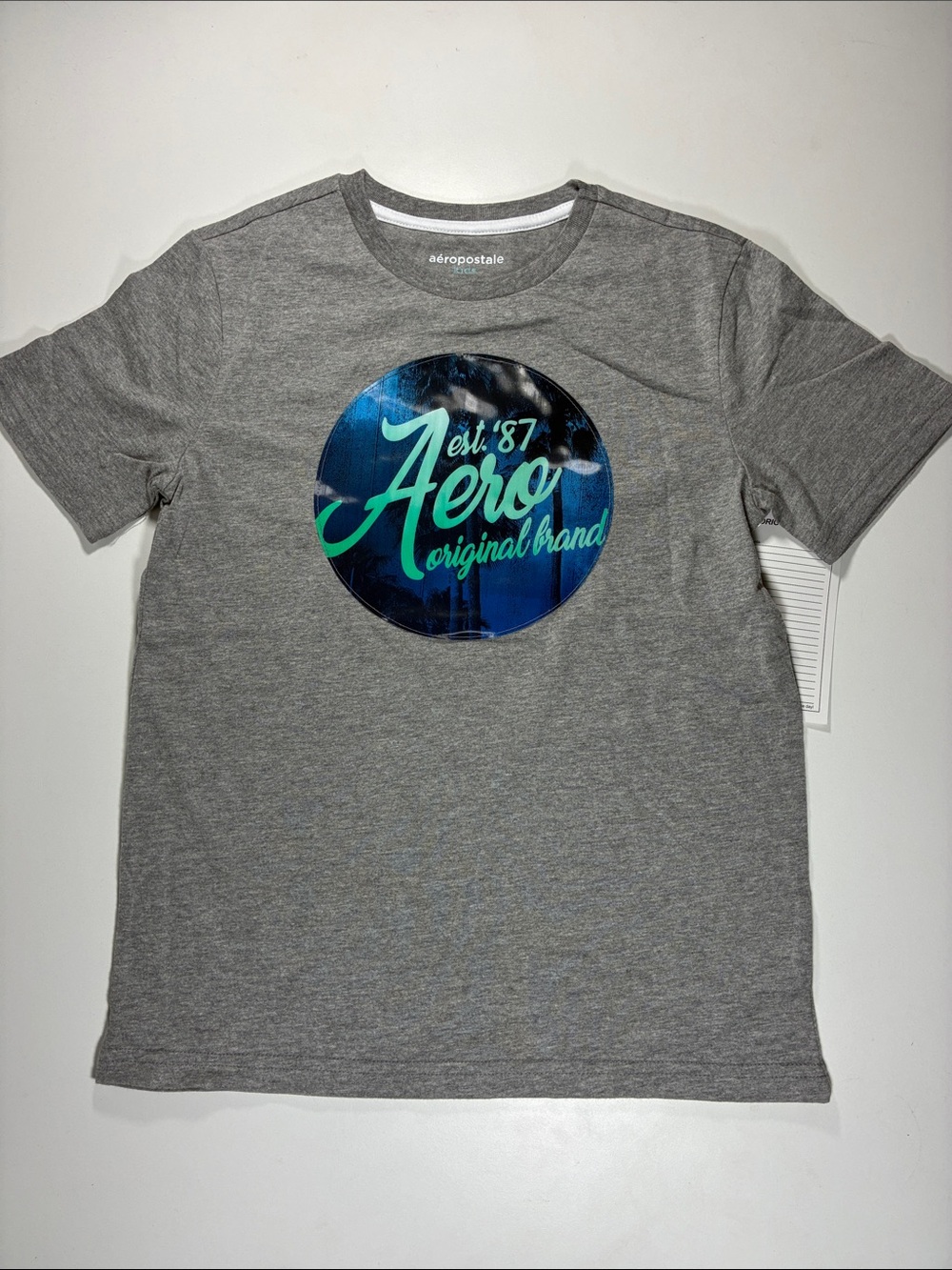 Aeropostale Gray Tee with Green & Blue Circular Logo